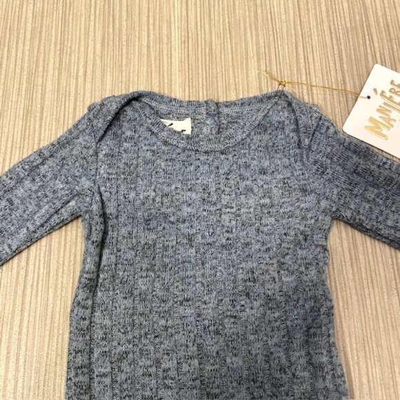 Maniere Child Marled Blue Ribbed Footed Onesie Infant Baby Boy 6 Months - Picture 3 of 13